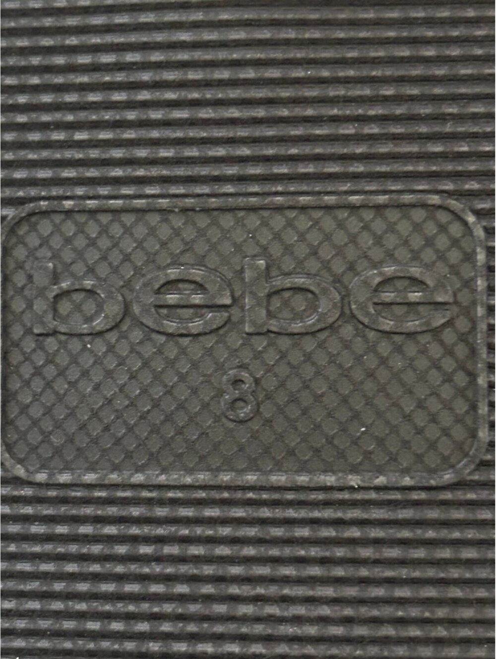 bebe Black Faux Fur Slide Sandals with Rhinestone Logo Band - Picture 7 of 7